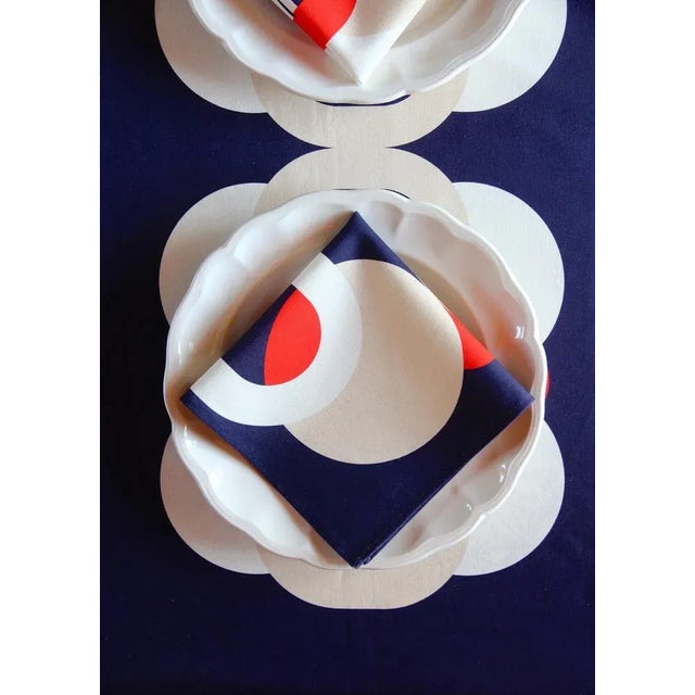 Set of 4 towels with navy blue background from the Bubble collection by Alto Duo. Each towel is unique with an alternating...