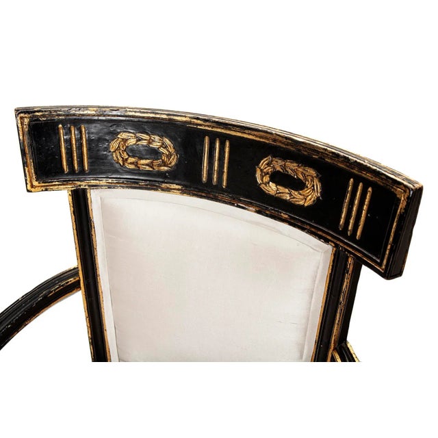 Early 19th Century Italian Regency Style Ebony & Gilt Armchairs in European Silk - a Pair For Sale - Image 10 of 13