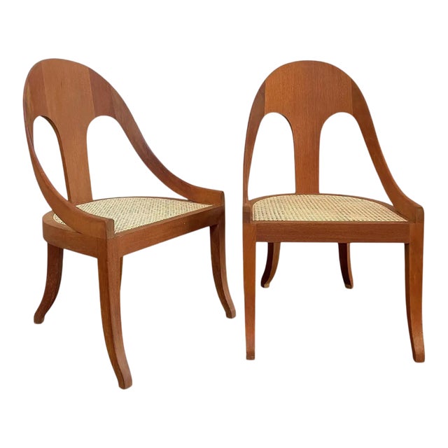 Vintage Spoon Back Wooden Chairs With Cane Seat - Set of 4 For Sale