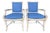 British Colonial Style Rattan Dining Armchairs With Blue Cushions by Lane Venture Excursions, a Pair For Sale