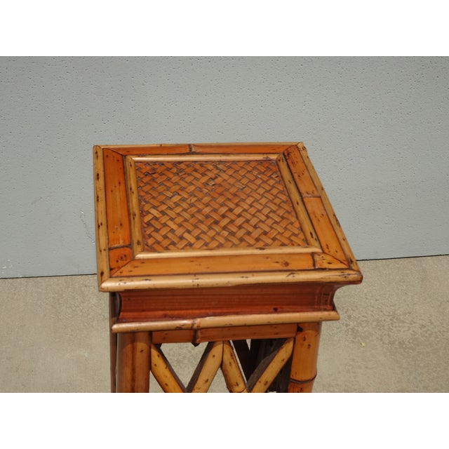 Vintage French Counry Bamboo Rattan Plant Stand ~ Side Table For Sale - Image 11 of 14