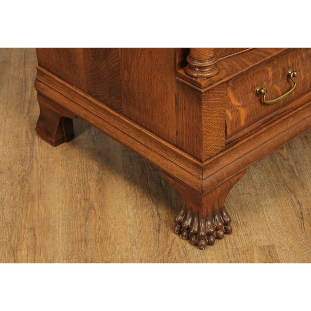 Wood Antique Victorian Winged Griffin Carved Oak Sideboard Buffet For Sale - Image 7 of 13