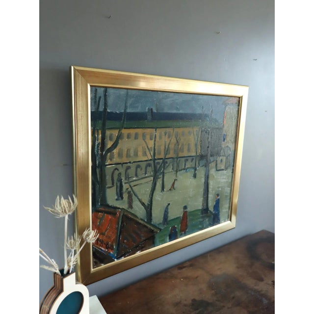 Mid 20th Century Mid-Century Modern 'Passing Moments' Vintage Original Expressive Street Scene Landscape Oil Painting, Framed For Sale - Image 5 of 12