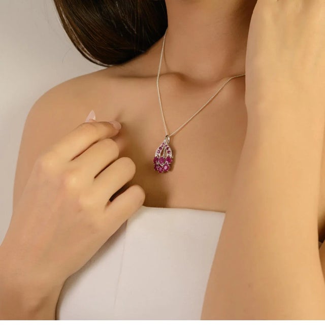 Red Handcrafted 3.61 CTW Natural Ruby Cluster Pendant Set in Sterling Silver by Carat&her For Sale - Image 8 of 13