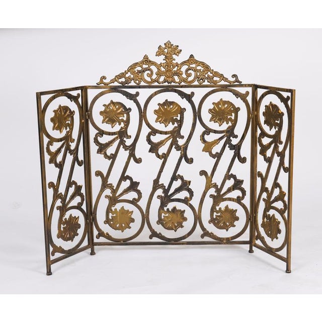 Antique Louis XIV Revival French Brass Fire Screen For Sale - Image 8 of 10