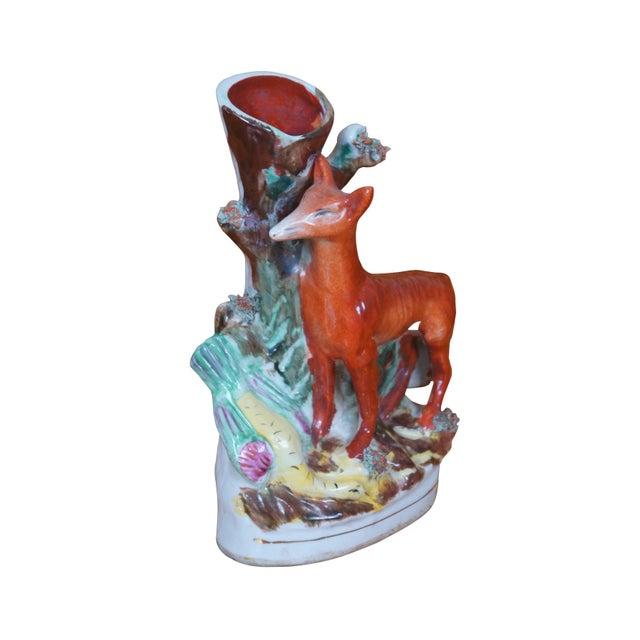 English Antique Staffordshire Porcelain Fox Pheasant Hunt Pastille Burner Spill Vase For Sale - Image 3 of 11