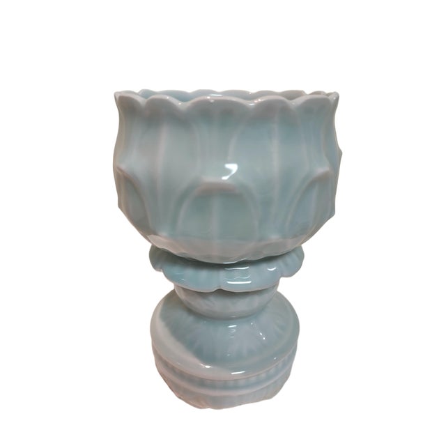 Art Deco Chinese Ceramic Cup Censer Hand Carved Hutian Ware Celadon Cup For Sale - Image 3 of 15
