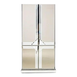 Late 20th Century Postmodern to Art Deco Revival Mirrored Entertainment Cabinet Style of Ello For Sale