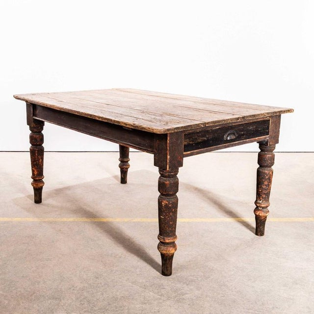 19th Century Classic Heavy Gauge End Drawer Kitchen Dining Table For Sale - Image 11 of 11