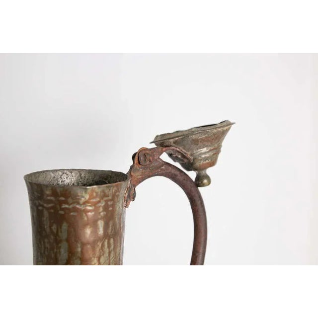 Copper Antique Middle Eastern Persian Tinned Copper Ewer 19th Century For Sale - Image 8 of 13