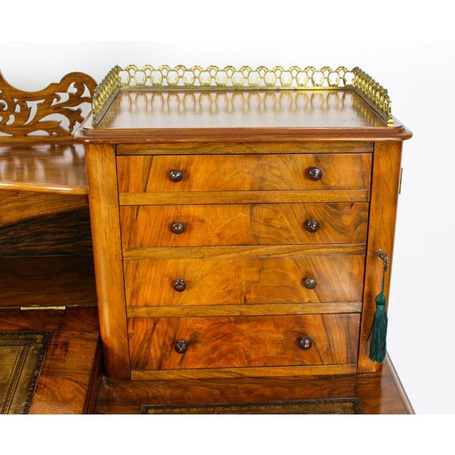 Victorian Burr Walnut Dickens Pedestal Desk, 19th Century For Sale - Image 10 of 18