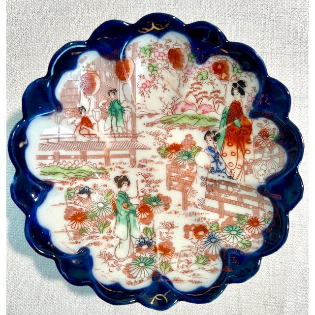 Ceramic 1920’s Antique Japanese Chinoiserie Hand Painted Traditional Geisha Girl & Pagoda Plates & Small Bowls - A 17 Piece Set For Sale - Image 7 of 12