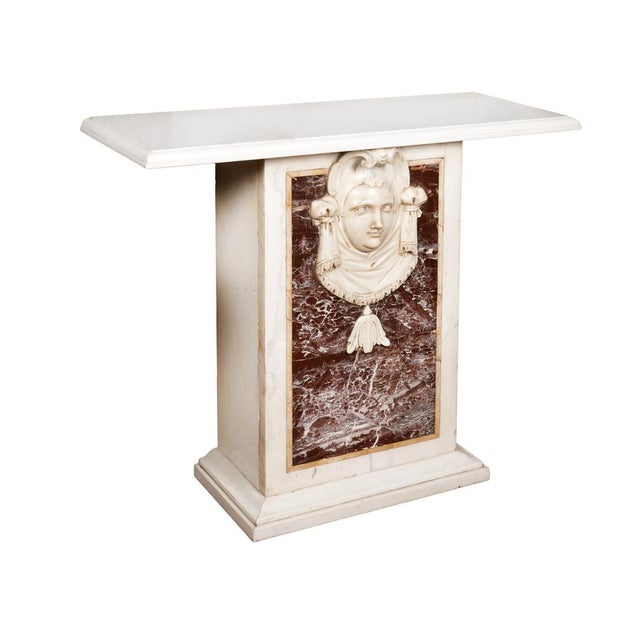 Console Tables in White Carrara Marble and Dark Red Marble, 19th Century, Set of 2 For Sale - Image 3 of 4