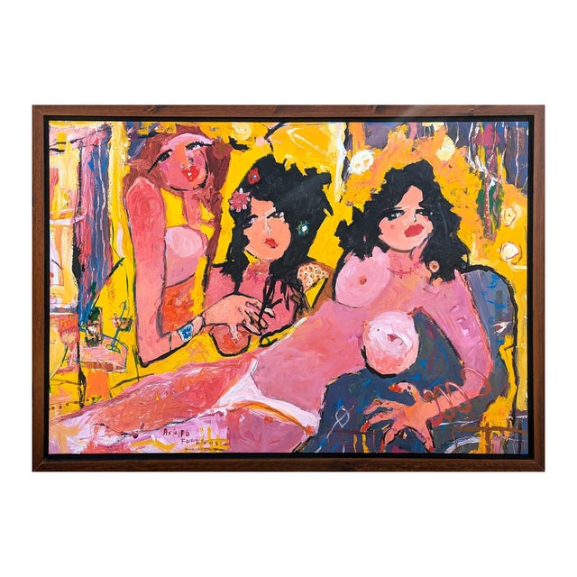 2000 - 2009 Oswaldo Subero "Jacucci" Contemporary Abstract Pink & Yellow Expressionist Female Painting, 2005 For Sale - Image 5 of 12