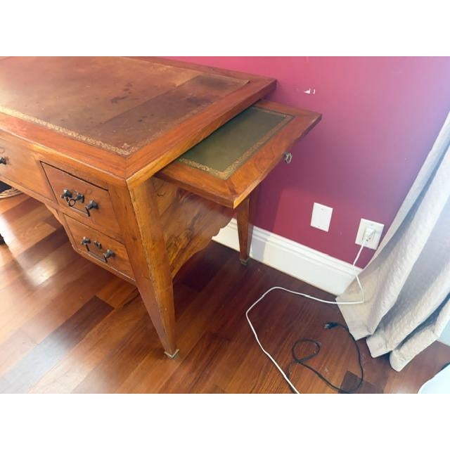 Early 19th Century Antique Walnut Leather Top French Writing Desk For Sale - Image 5 of 7