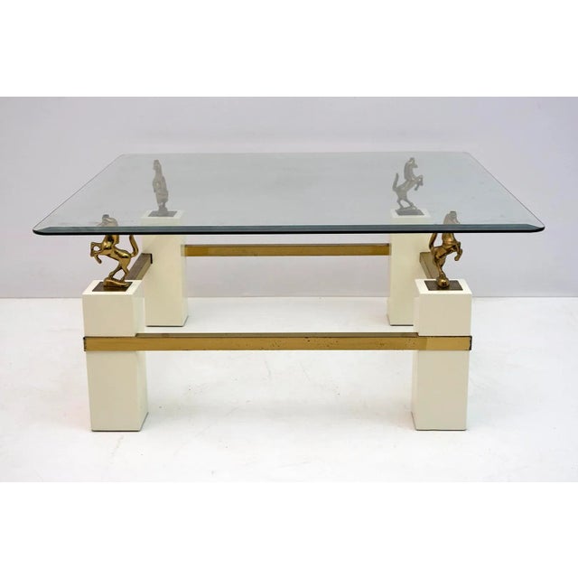 Mid-Century French Coffee Table with Brass Horses from Maison Charles, 1970s For Sale - Image 11 of 11