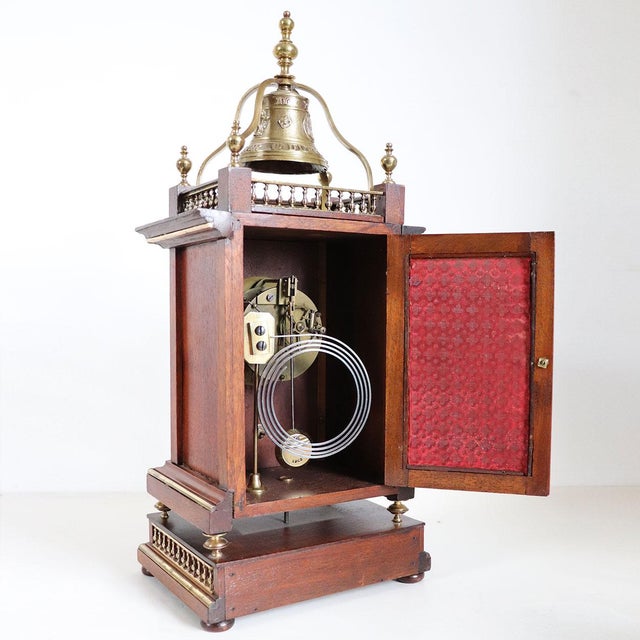 Brass 19th Century French Parisian Planchon Henri II Revival Walnut and Brass Bracket Clock For Sale - Image 8 of 12