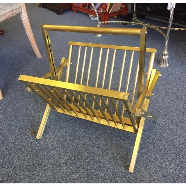 Mid-Century Modern Brass Campaign Style Folding Magazine Stand For Sale - Image 9 of 9