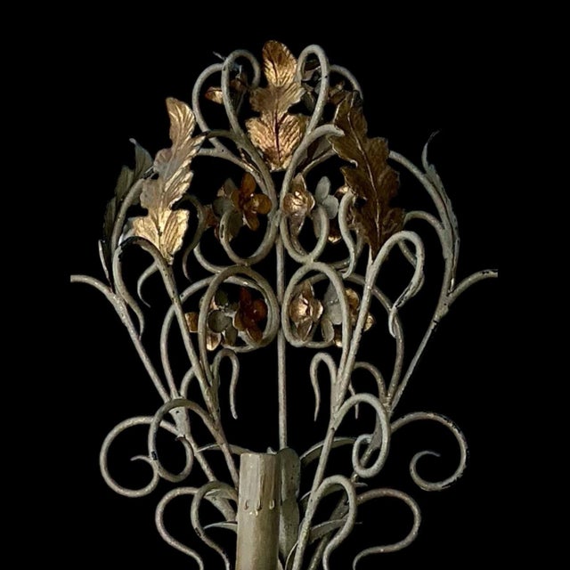 Currey & Company Large Scale French Gray &Gilt Metal Tole Sconces by Currey & Company - Pair For Sale - Image 4 of 6