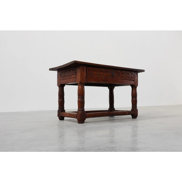 Wabi Wabi Style Hand-Carved Oak Side Table, Spain, 17th Century For Sale - Image 16 of 18