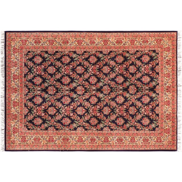 Navy Blue Shabby Chic 1990's Pak-Persian Blue/Ivory Wool Rug - 6'0'' X 9'1'' For Sale - Image 8 of 9
