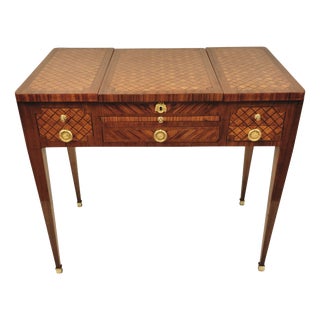 Antique French Neoclassical Marquetry Dressing Table with Lift-Top Mirror, 1890s For Sale
