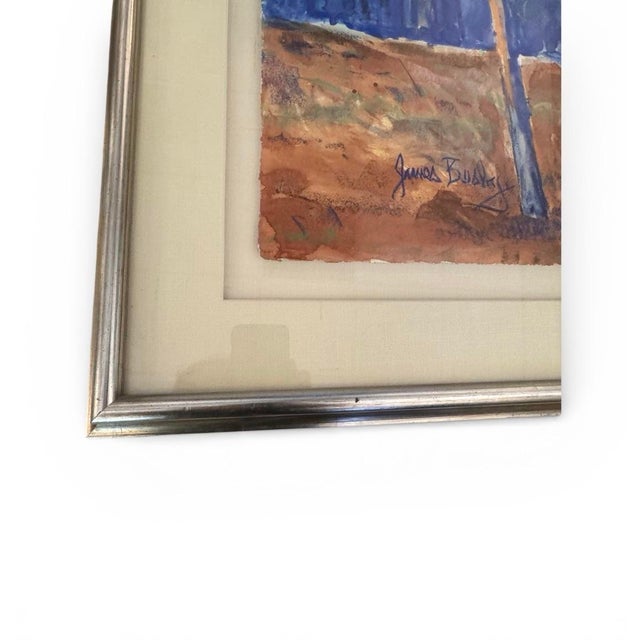Large Signed James Busby Forest Landscape Painting – Vibrant Blue & Rust Woodland Scene – Professionally Framed – 35” X 32” For Sale In Houston - Image 6 of 6
