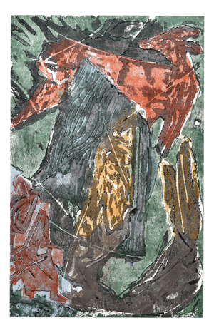 Emil Sorge, Woman and Roe Deer, 1990, Woodcut