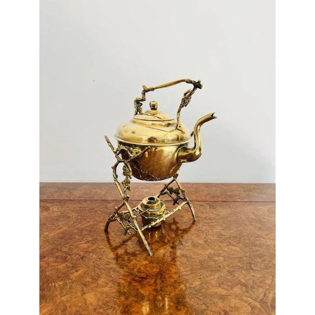 Gold Antique Victorian Brass Spirit Kettle and Stand, 1880, Set of 2 For Sale - Image 8 of 8