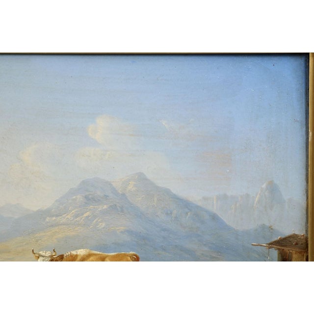 Traditional German School Alpine Landscape With Hiker and Livestock, 19th Century For Sale - Image 3 of 14