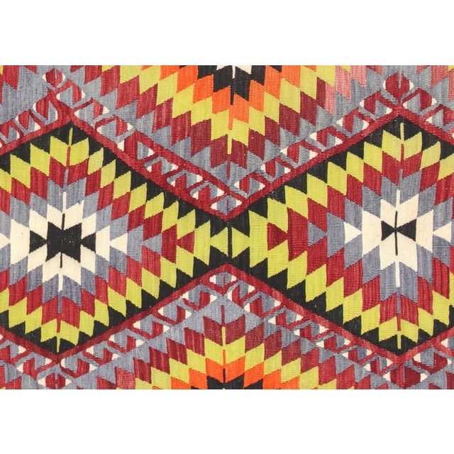 1950s Turkish Kilim Rug. Hand woven with wool on wool foundation in the Oushak region of Turkey. Kilims & Flat Weaves are...