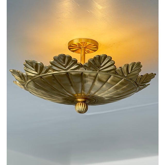 Metal Pure Brass Flush Mount Ceiling Light | Brushed Brass 4-Light Fixture For Sale - Image 7 of 11