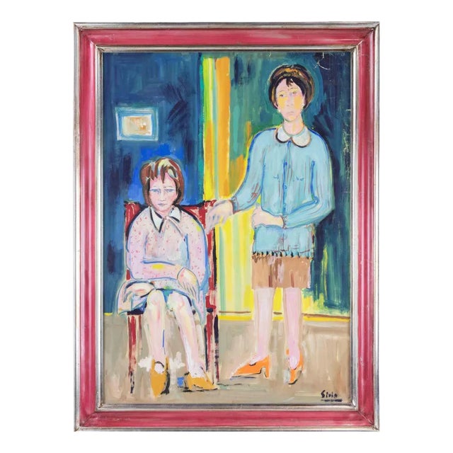Sirio Pellegrini, Sisters, Oil Painting, 1960s For Sale
