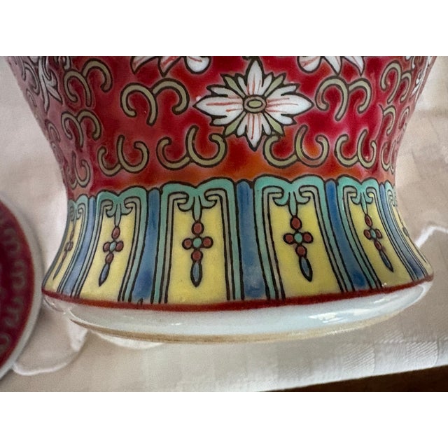 Red Red Mun Shou Famille Rose Longevity Jingdezhen Ginger Jar For Sale - Image 8 of 13