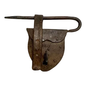 19th Century American Folk Art Heart Shaped Iron Pad Lock & Key, Dated 1875