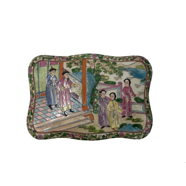 Vintage Famille Rose Enamel Figural Scenery Rectangular Shape Porcelain Box For Sale - Image 10 of 10