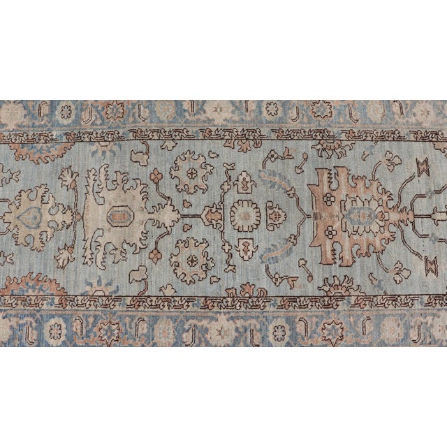 Hand-Knotted Tabriz Style in Light Blue Runner by Keivan Woven Arts, 3' X 17'8" For Sale In Atlanta - Image 6 of 14