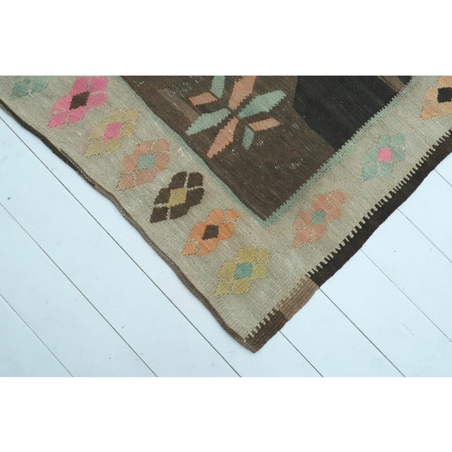 1960s Vintage Turkish Kars Nomads Brown Kilim Rug For Sale - Image 5 of 13