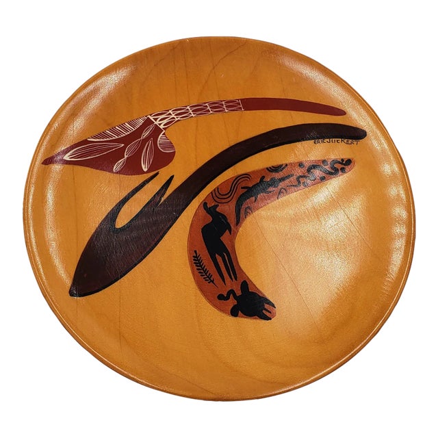 1980s Eric Juckert Australian Aboriginal Weapons Kauri Wood Plate For Sale