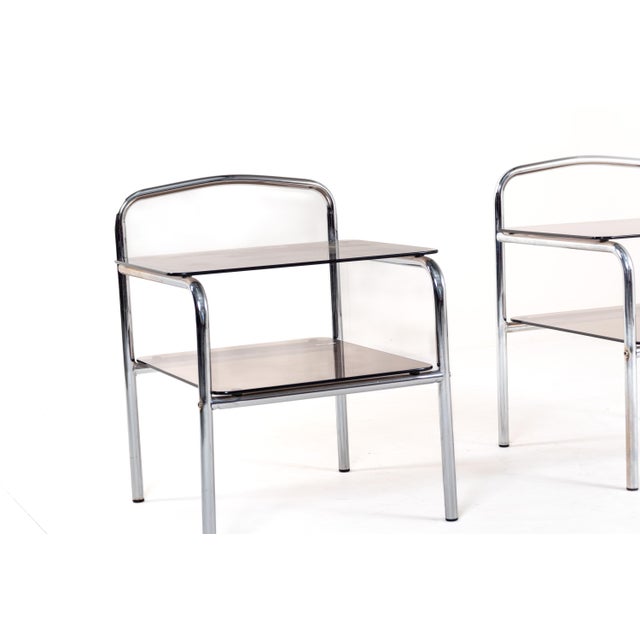 1970s Vintage Modernist Chrome and Smoked Glass Side Tables, 1970s, Set of 2 For Sale - Image 5 of 8