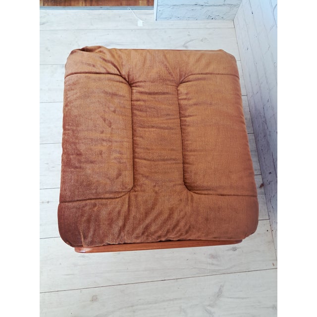 Mid-Century Saddle Ottoman in Teak and Caramel Velour on Castors from G-Plan, 1980s For Sale - Image 12 of 14