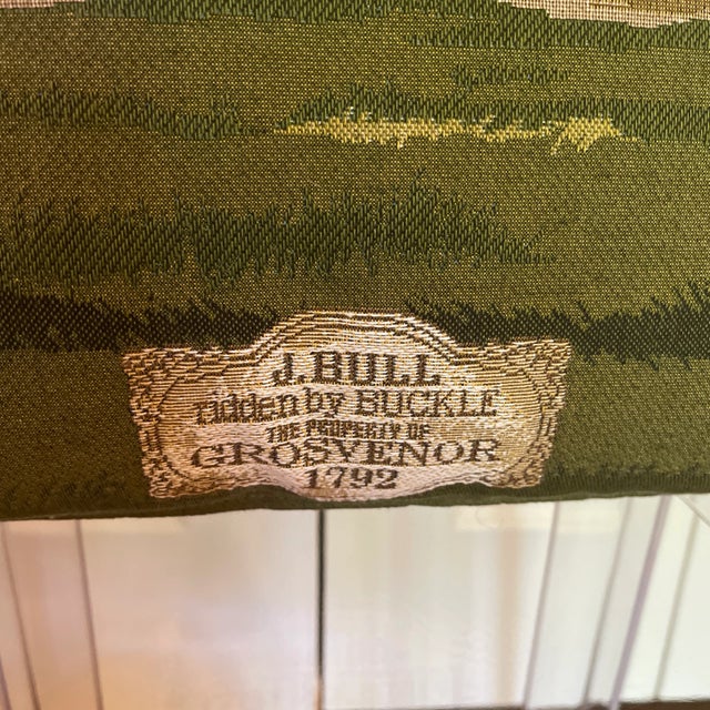 Jockey on a horse. J Bull ridden by Buckle the property of grosvenor 1792. This Tapestry pillow was woven by master...