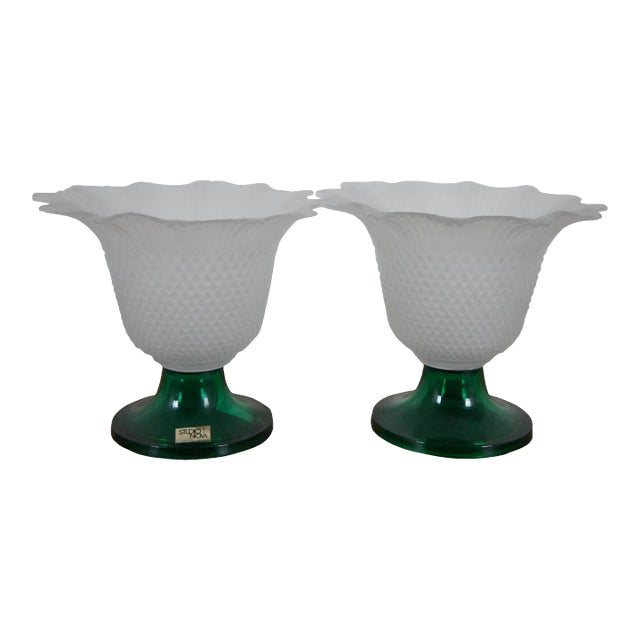 Mid 20th Century Studio Nova Portugal Pineapple Flower Frosted Glass Votive Candle Holders - a Pair For Sale