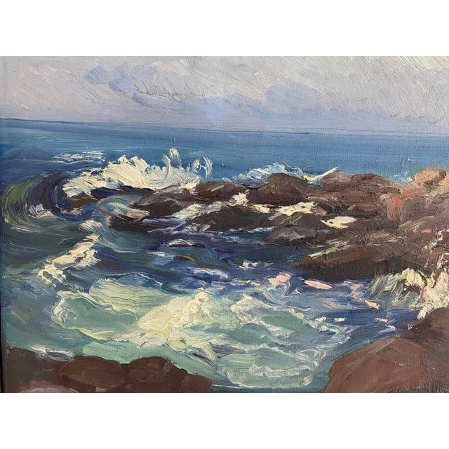 Lawrence A. Brunner (California, 1883-) oil on canvas of dynamic seascape. Signed lower right. Lawrence Brunner was a...