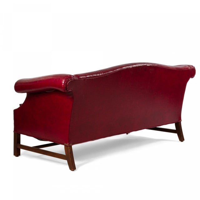 Dark Red Leather Sofa With Upholstery Stud Detail Chairish