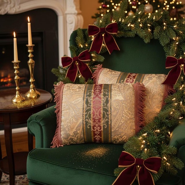 Pair Croscill Paisley Fringe Lumbar Pillows-Burgundy Gold-Traditional-Vintage For Sale - Image 4 of 11