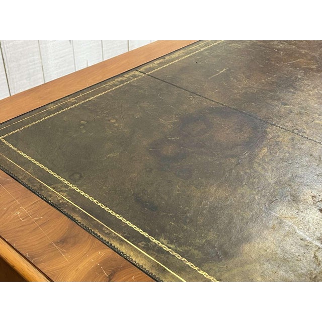 Brown English Flat Desk with Drawers in Yew, 1950s For Sale - Image 8 of 18