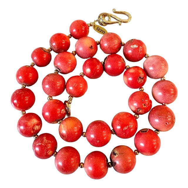 Coral Beaded Necklace With Gold Toe Clasp Designed by Matthew Izzo For Sale