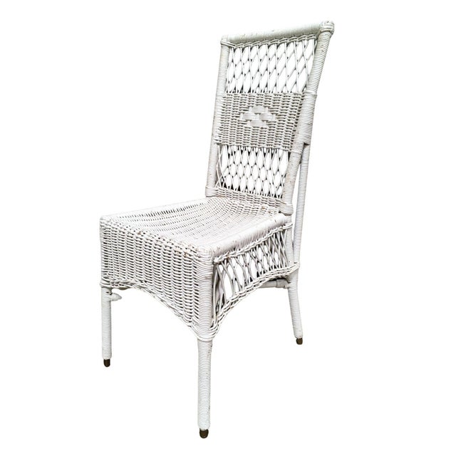 1940s Shabby Chic White Wicker Mahogany Top Writing Secretary Desk W/ Chair For Sale - Image 11 of 14