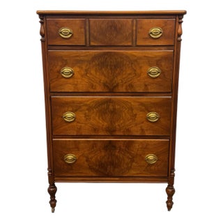 Vintage Traditional American Style Burl Wood Chest of Drawers For Sale
